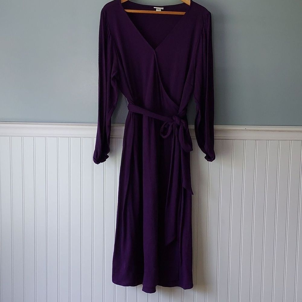 Ava & Viv XXL V Neck Midi‎ Wrap Dress Purple Textured